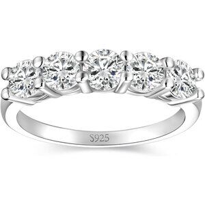 5-Stone Moissanite Ring 1.5CT Size 7.5 Sterling Silver 18K Gold Plated NWT